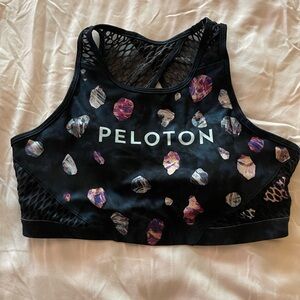 Peloton Black Sports Bra with Purple Pattern